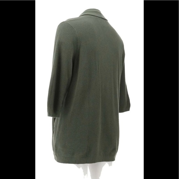 Lands' End 3/4 Sleeve Textured Cardigan Sweater Dark Olive Green - Picture 3 of 6